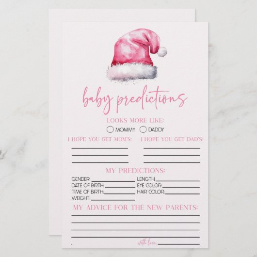 ピンクサンタベビーシャワー予測活動 便箋 (正面/裏面)