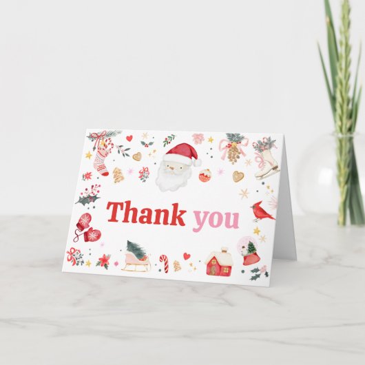 ピンクサンタベビーベビーシャワー サンキューカード (正面)