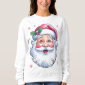 ピンクサンタレトロクリスマスマッチファミリーホリデー スウェットシャツ (正面)
