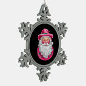 ピンクサンタレトロクリスマスマッチングファミリーパーティー スノーフレークピューターオーナメント (左)