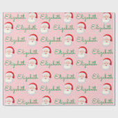 ピンクサンタ顔パーソナライズのクリスマスホリデーギフト ラッピングペーパー (フラット)