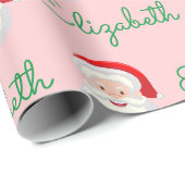 ピンクサンタ顔パーソナライズのクリスマスホリデーギフト ラッピングペーパー (ロールコーナー)