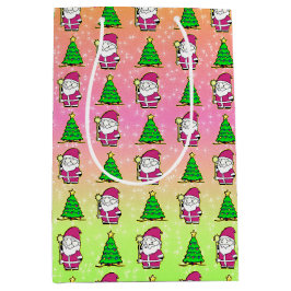 ピンクサンタ&クリスマスツリー ミディアムペーパーバッグ