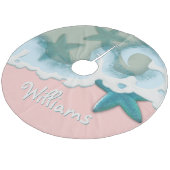 ピンクサンドグリーンシーウォーターティール（緑がかった色）ヒトデ沿岸 フリース ツリースカート (アングル)