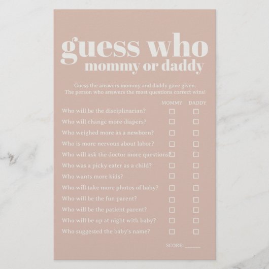 ピンクサンドストーンタイポグラフィベビーシャワーママパパゲーム チラシ (正面)