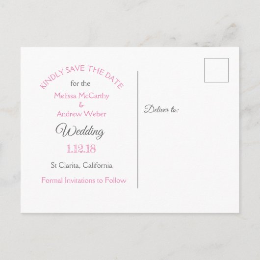 ピンクサンドドルをテーマにした結婚式の日付を保存 案内ポストカード (裏面)