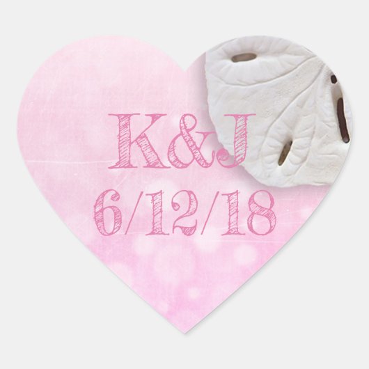 ピンクサンドドルシーサイド結婚式用シール ハートシール (正面)