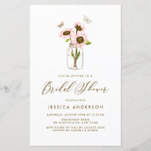 ピンクサンフラワーズインメイソンジャーブライダルシャワー招待状 (正面)