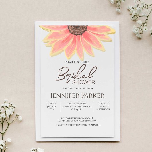 ピンクサンフラワーズフローラブライダルシャワー 招待状