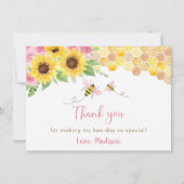 ピンクサンフラワービー誕生日サンキューカード サンキューカード (正面)