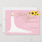 ピンクサンフラワー結婚ズガウンブライダルシャワー 招待状 (正面)