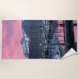 ピンクサンライズボートハーバー1 -ビーチタオル ビーチタオル