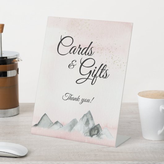 ピンクサンライズマウンテンウェディングカードとギフト 台座サイン (インサイチュ)
