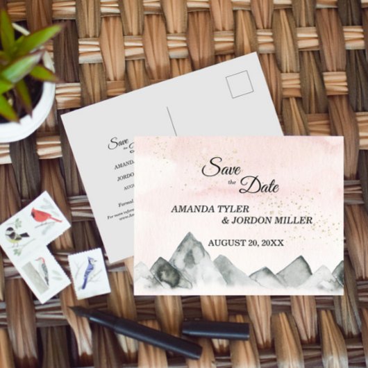 ピンクサンライズマウンテンウェディング日付を保存 案内ポストカード