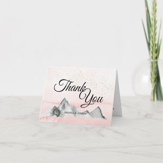 ピンクサンライズマウンテン結婚ズサンキューカード サンキューカード (正面)