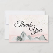 ピンクサンライズマウンテン結婚ズサンキューフラットカード サンキューカード (正面)