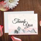 ピンクサンライズマウンテン結婚ズサンキューフラットカード サンキューカード