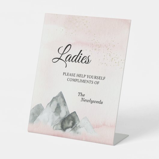 ピンクサンライズマウンテン結婚ズレディースバスルーム 台座サイン (正面)