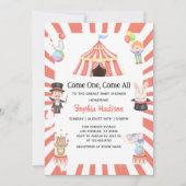 ピンクサーカスカーニバルベビーガールシャワー 招待状 (正面)