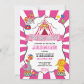 ピンクサーカスカーニバル誕生日招待状 招待状 (正面)