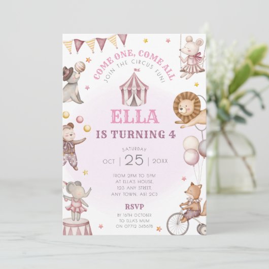 ピンクサーカスバースデーパーティー招待カーニバル 招待状 (スタンド正面)