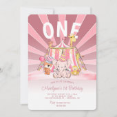 ピンクサーカスビッグトップ1歳の誕生日 招待状 (正面)