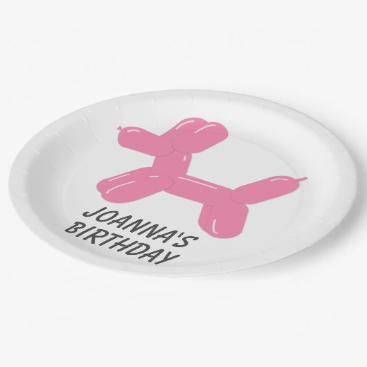 ピンクサーカス風船動物型犬 ペーパープレート (アングル)