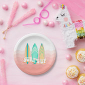 ピンクサーフアップサーフボード誕生日 ペーパープレート (パーティー)