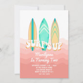 ピンクサーフアップサーフボード2nd誕生日 招待状 (正面)