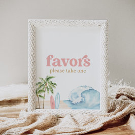 ピンクサーフビーチベビーシャワーウィズサイン ポスター