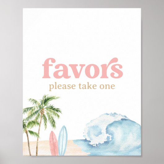 ピンクサーフビーチベビーシャワーウィズサイン ポスター (正面)