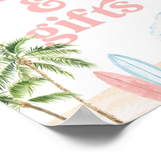 ピンクサーフビーチベビーシャワーカードとギフトサイン ポスター (角)