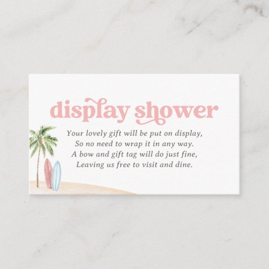 ピンクサーフビーチベビーシャワー表示シャワー エンクロージャーカード (正面)