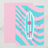 ピンクサーフボード、ビーチアート、トロピカルビブ名門私立校風の、 サンキューカード (正面/裏面)