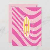 ピンクサーフボード、ビーチアート、トロピカルビブ名門私立校風の、 シーズンポストカード (正面/裏面)