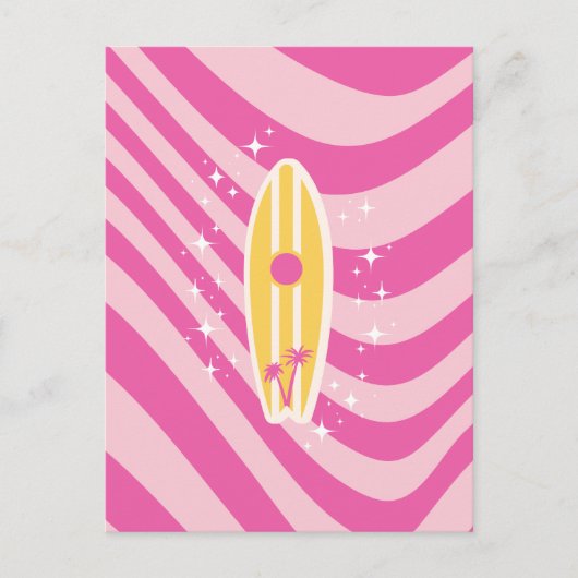 ピンクサーフボード、ビーチアート、トロピカルビブ名門私立校風の、 シーズンポストカード (正面)