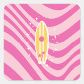 ピンクサーフボード、ビーチアート、トロピカルビブ名門私立校風の、 スクエアシール (正面)