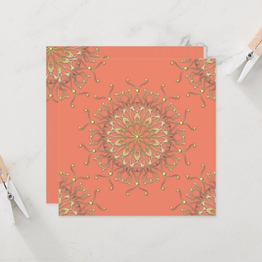 ピンクサーモンと金ゴールドフィリグレのマンダラとダイヤモンド カード (正面/裏面インサイチュ)