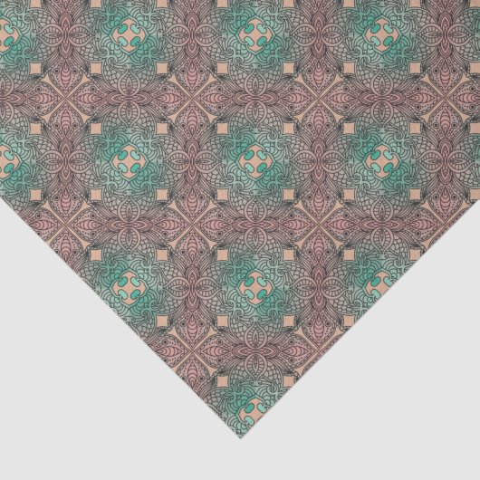 ピンクサーモンのボヘミアンダマスク海の緑のデコップページ 薄葉紙 (詳細)