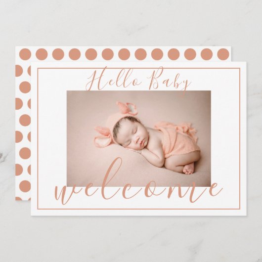 ピンクサーモンウェルカムハローベビーフォト誕生 案内状 (正面/裏面)