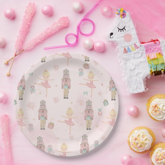 ピンクザくるみ割りクリスマスバレエ1st誕生日 ペーパープレート (パーティー)