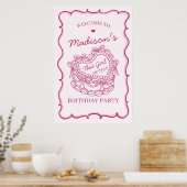 ピンクザガールコケットケーキ誕生日へようこそ ポスター (キッチン)