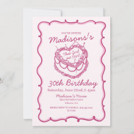 ピンクザガールハートコケットさくらんぼケーキ誕生日 招待状