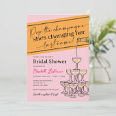 ピンクザポップ・アートのシャンパンタワーブライダルシャワー 招待状 (スタンド正面)