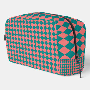 ピンクシアンチェッカーダイヤモンドパターン toiletry bag ドップキット
