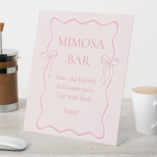 ピンクシェズタイイングザノットブライダルシャワーミモザバー 台座サイン (インサイチュ)