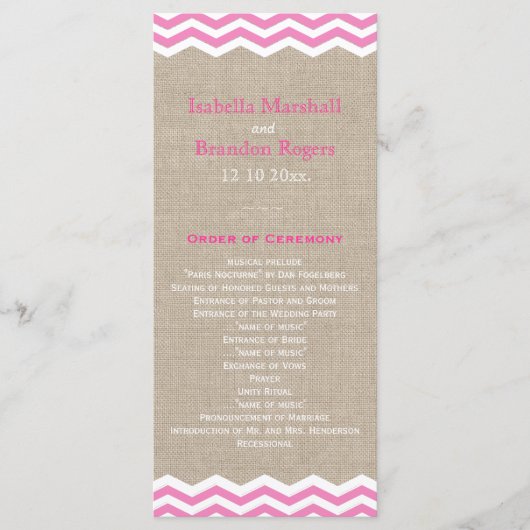 ピンクシェブロンオンバーラップ結婚式 プログラム (正面)