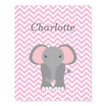ピンクシェブロンゾウパーソナライズされた子供部屋デコール