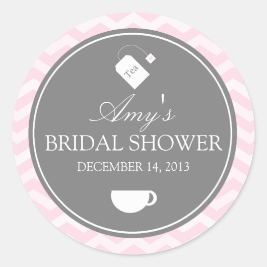 ピンクシェブロンハイティーブライダルシャワーシール ラウンドシール (正面)