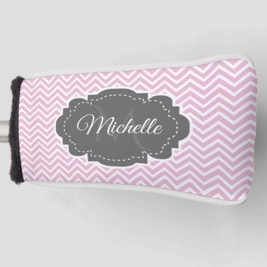 ピンクシェブロンパーソナライズされたゴルフヘッドカバー ゴルフヘッドカバー (正面)